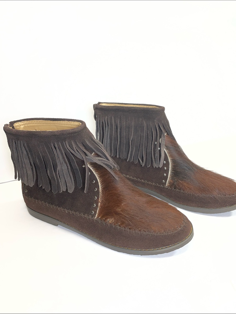 Montana West Dark Brown Fringe Hair-On Chukka Boots